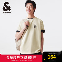 杰克·琼斯（JACK&JONES）夏季男士宽松圆领运动休闲半袖上衣短袖T恤打底衫男装 224201208A08云米色 165/88A/XS