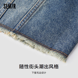 森马（Semir）牛仔外套女短款修身显高2024春季酷飒风做旧毛边夹克109124108011 牛仔黄泥染80325