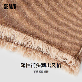 森马（Semir）牛仔外套女短款修身显高2024春季酷飒风做旧毛边夹克109124108011 胡桃棕51014 M