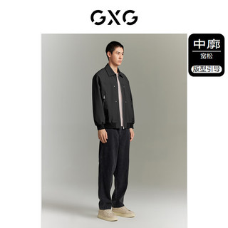 GXG 男装 城市回溯微肌理感金属装饰翻领夹克外套  黑色 165/S