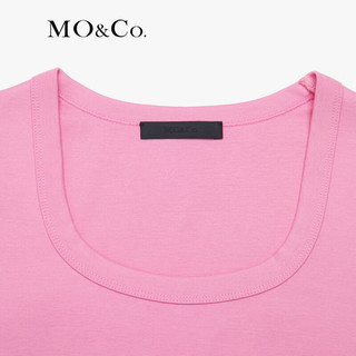 MO&Co.2024夏简约U领正肩弧形短款短袖轻薄棉质T恤MBD2TEE006 藕粉色 S/160