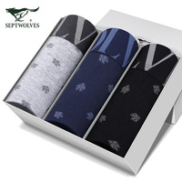 七匹狼男士内裤男内裤95%棉舒适弹力中国风明筋印花平角裤舒适内裤男 明筋印花款3条礼盒装  XXL( 180/95 体重150-170斤)