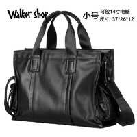 Walker Shop商务公文包男【优质牛皮】牛皮包斜挎包手提包大容量出差电脑包 黑色小号【有侧袋】 大包 16英寸