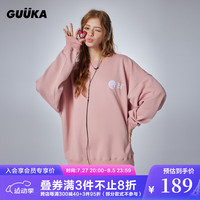 古由卡(GUUKA)潮牌经典百搭亲肤舒适卫衣女秋 重磅纯棉高级休闲上衣宽松 暗粉 L