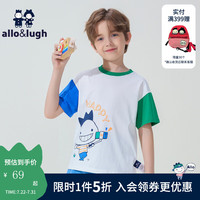 allo&lugh阿路和如夏季童装男童短袖T恤卡通图案夏季宽松舒适 蓝色 110cm