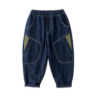 棉花堂儿童牛仔裤2024秋装新款女童裤子时尚潮百搭软牛仔男童长裤 深蓝