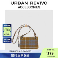 URBAN REVIVO2024秋季女士时髦毛呢格纹斜挎包UAWB40285 褐绿