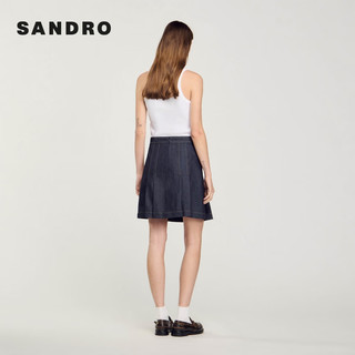 SANDRO2024早秋女装牛仔撞色线条短款百褶半身裙SFPJU01171 D324/ 36