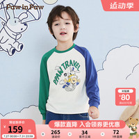 PawinPaw小熊童装2024秋季男童儿童圆领插肩T恤时尚百搭 蓝色 150cm