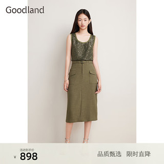 音儿（YINER）Goodland美地2024秋季大地色直筒工装修身半身裙 军绿 40