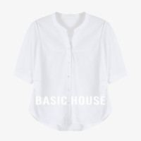 Basic House/百家好夏季纯色休闲衬衫气质宽松显瘦半袖上衣女 白色 XL