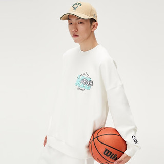 杰克·琼斯（JACK&JONES）夏季男装NBA联名雄鹿队纯色上衣印花宽松休闲舒适圆领长袖卫衣男 本白色BRIGHT WHITE 190/108A/XXL