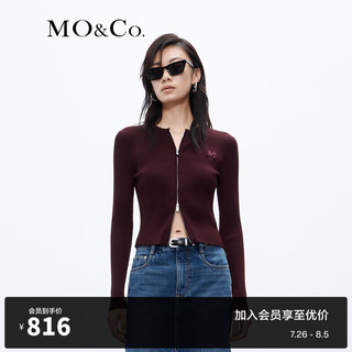 MO&Co.字母刺绣双开头拉链修身针织开衫辣妹风薄款上衣女 酱果红色-第2批 M/165