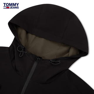 TOMMY JEANS24秋冬男装户外登山运动经典布标宽松连帽单夹克外套20373 黑色BDS XL