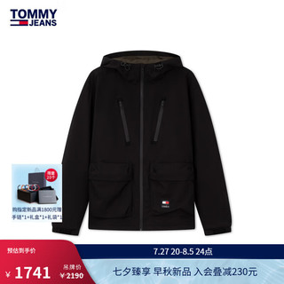 TOMMY JEANS24秋冬男装户外登山运动经典布标宽松连帽单夹克外套20373 黑色BDS XL