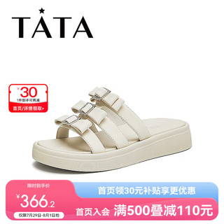 他她（TATA）2024夏女时尚简约拖鞋UGY01BT4 米白 35