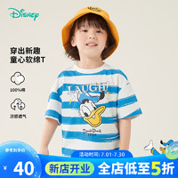 迪士尼宝宝（Disney Baby）童装男童纯棉T恤唐老鸭卡通短袖T恤舒适透气24年夏 蓝白 100