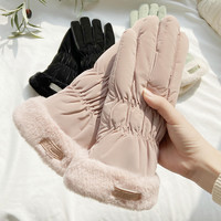 岚影 手套女冬季加绒加厚棉保暖骑行电动车皮质冬天防寒冷触屏玩雪手套