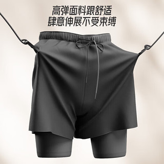 李宁（LI-NING）泳裤男士宽松防尴尬泳衣套装水陆两用黑色短袖两件套07-25 XXXL