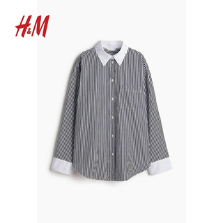 H&M2024夏季女士衬衫1239275 蓝色/白色条纹 165/96