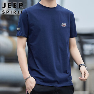 JEEP SPIRIT吉普短袖T恤男夏季圆领半袖男士打底衫休闲商务男装 蓝色 4XL 