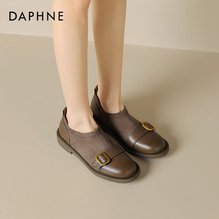 达芙妮（DAPHNE）复古深口单鞋女2024春秋乐福鞋时尚百搭感拼接女鞋子 棕色 36