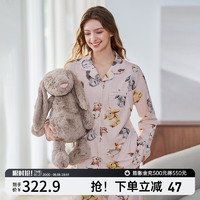 嫚熙（EMXEE）夏季哺乳睡衣纯棉月子服家居服 迷卡兔【胸垫款 带哺乳口】 XL