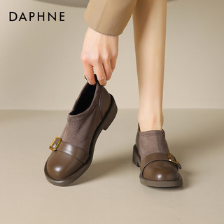 达芙妮（DAPHNE）复古深口单鞋女2024春秋乐福鞋时尚百搭感拼接女鞋子 棕色 39