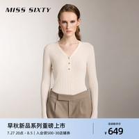 MISS SIXTY【江疏影同款】2024秋季长袖针织衫女羊毛含桑蚕丝 米白 S