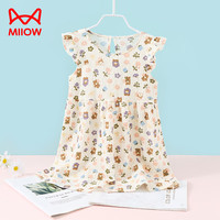 猫人童装女童连衣裙夏季泡泡纱女童飞袖公主裙 粉色草莓红 棕熊彩花 140