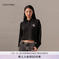 Calvin Klein Jeans24秋季女士美式复古印花POLO领短款针织卫衣J224796 BEH-太空黑 S
