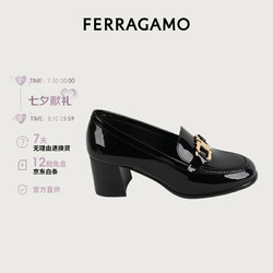 Salvatore Ferragamo 菲拉格慕 Ferragamo）女士黑色Gancini高跟乐福鞋 0769316_1D _ 75/38