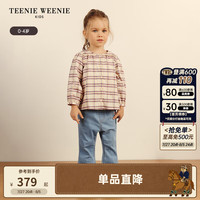 Teenie Weenie Kids小熊童装24秋季新女宝宝格纹花边翻领全棉衬衫 酒红色