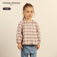 Teenie Weenie Kids小熊童装24秋季新女宝宝格纹花边翻领全棉衬衫 酒红色 110cm