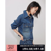 初语流浪风牛仔短外套女2024秋季短款复古做旧百搭夹克上衣 中蓝色 S