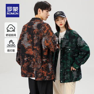 罗蒙同款夹克外套2024秋季时尚印花翻领工装短外套女 蓝色 185/2XL （155-175斤）