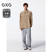 GXG 男士色肌理感翻领长袖衬衫 G24X033012 卡其色 M
