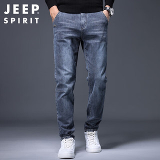 JEEP SPIRIT吉普牛仔裤男修身春夏季韩版裤子男士微弹小脚裤 蓝灰色 38 