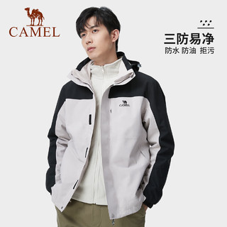 骆驼（CAMEL）冲锋衣男女防风防水三合一可拆卸加绒加厚两件套户外登山服119AX 黑色,男女同款 XXXL