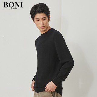 BONI/堡尼 羊毛衫男 秋冬商务休闲圆领毛衣男士简约保暖针织衫 黑色 165