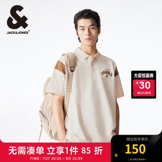 杰克·琼斯（JACK&JONES）夏季上衣胸前字母刺绣袖部拼接设计尖领POLO衫男装224206013 乳白色A05 180/100A/L