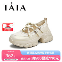 他她（TATA）2024秋时尚百搭简约厚底休闲玛丽珍鞋CGB01CQ4 米色 35