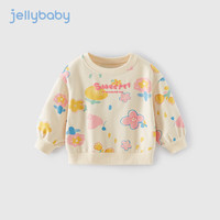 JELLYBABY女童卫衣秋装宝宝软糯花朵抗菌儿童上衣5女童卫衣春秋 杏色 130CM