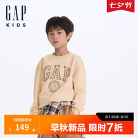 Gap男童2024初秋字母logo圆领长袖卫衣重磅儿童装上衣642567 米粉色 140cm(10-11岁) 亚洲尺码