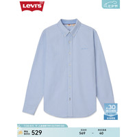 Levi's李维斯24早秋男士休闲LOGO刺绣长袖衬衫 蓝色条纹 S