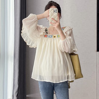 苒琦妈咪 装套装上衣春夏重工雪纺衫潮妈雪纺衫外穿牛仔裤两件套 杏色上衣（单件） XXL