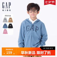 Gap【大小童同款】男女童2024初秋法式圈织软连帽卫衣646216 蓝色 160cm(14-15岁) 亚洲尺码