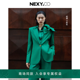 奈蔻【秀场同款】【NEXY.CO x 罗比联名系列】醋酸设计感休闲西装外套 中绿色 L