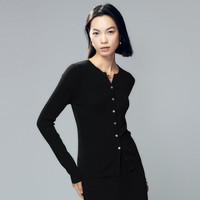 伊芙丽(eifini)伊芙丽扬子纱水滴领针织开衫女2024秋装上衣万能打底衫女装 黑色发 155/80CM/S