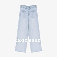 百家好（Basic House）Basic House/百家好莱赛尔夏日休闲百搭高腰显瘦蓝色直筒牛仔裤女 浅蓝 L